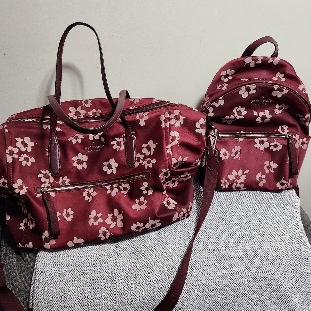 Kate Spade Red and White Floral Backpack/Weekender